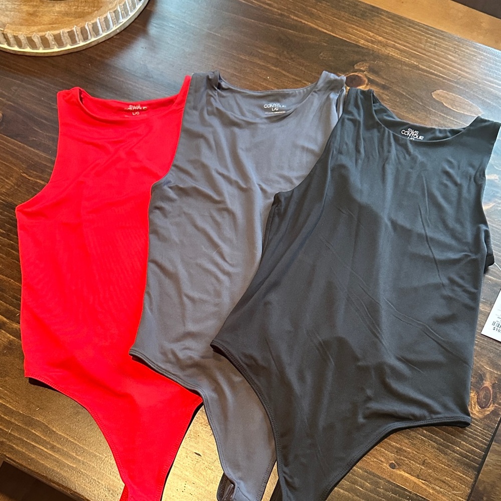 Women's Sleeveless Bodysuit - Red, Gray, Black